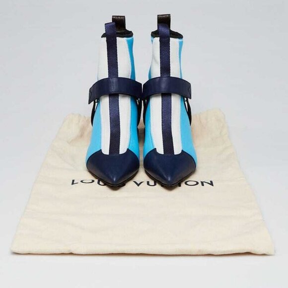 Louis Vuitton Blue/White Leather/Neoprene Deep Sea Ankle Boots Size 5.5/36 - Picture 5 of 5